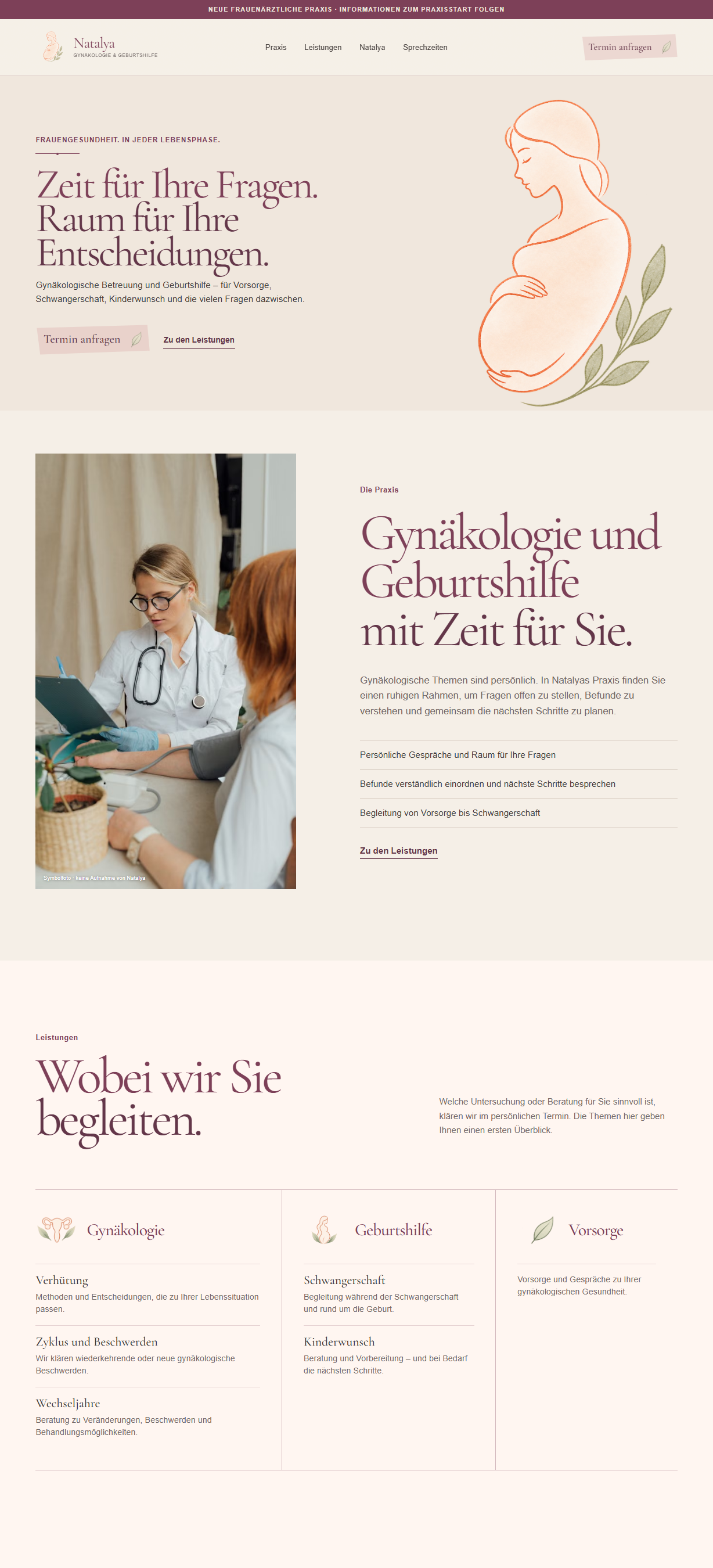 Anonymisierte Ansicht einer individuell gestalteten Website für eine gynäkologische Praxis